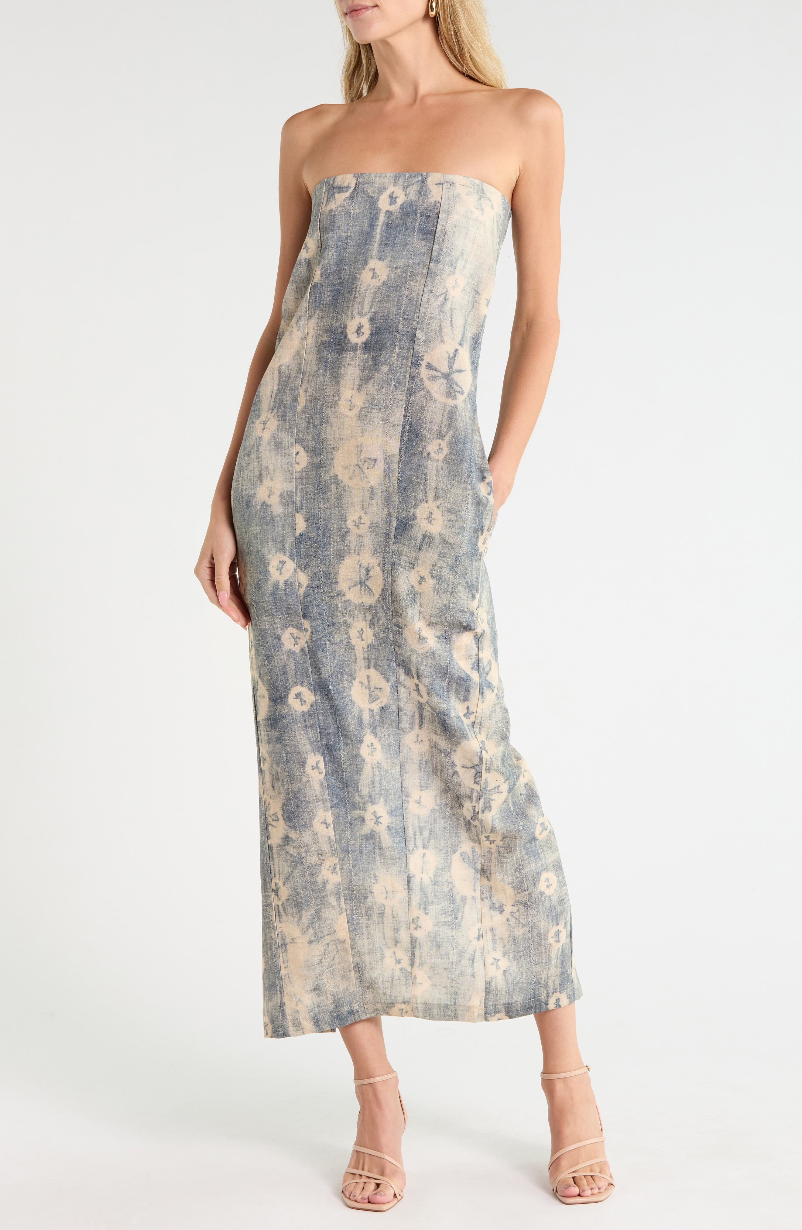 Flora Strapless Linen Blend Column Dress