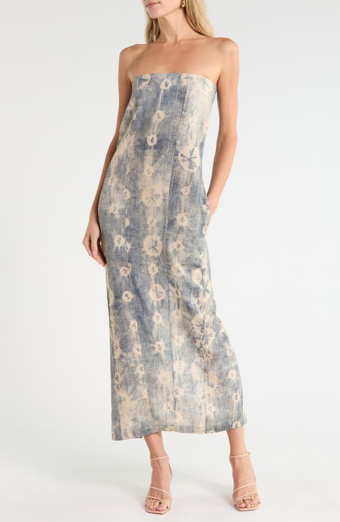 Flora Strapless Linen Blend Column Dress
