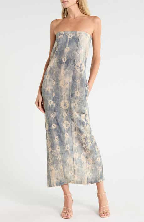 Flora Strapless Linen Blend Column Dress