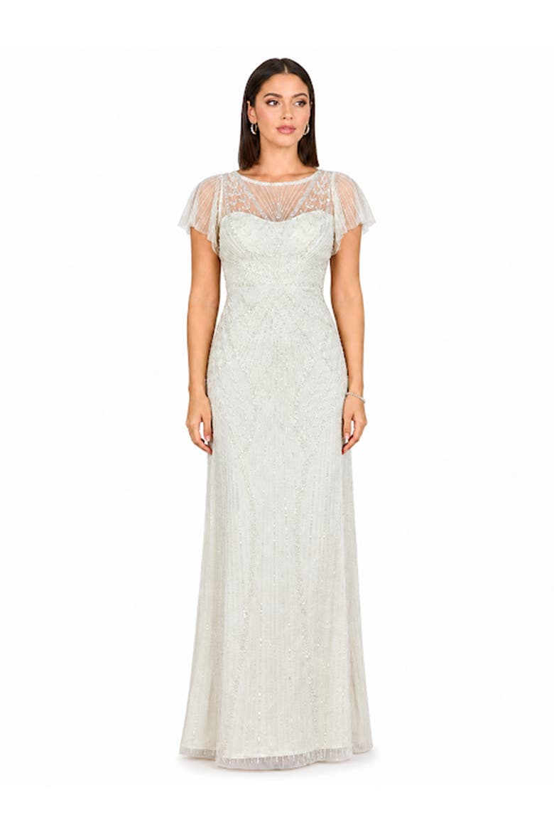 Beaded Faux-Wrap V-Neck Bridal Gown, Alternate, color, Ivory