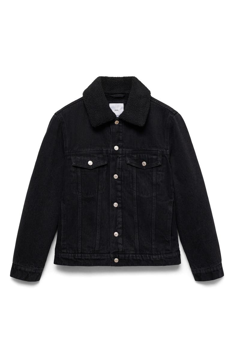 MANGO Faux Shearling Lined Denim Jacket, Alternate, color, 