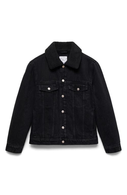 Mango Men's Slim-fit Shearling-effect Lining Denim Jacket In Black Denim