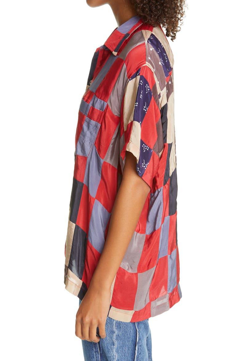 One of a Kind Chandigarh Quilt Bowling Shirt, Alternate, color, RED MULTI