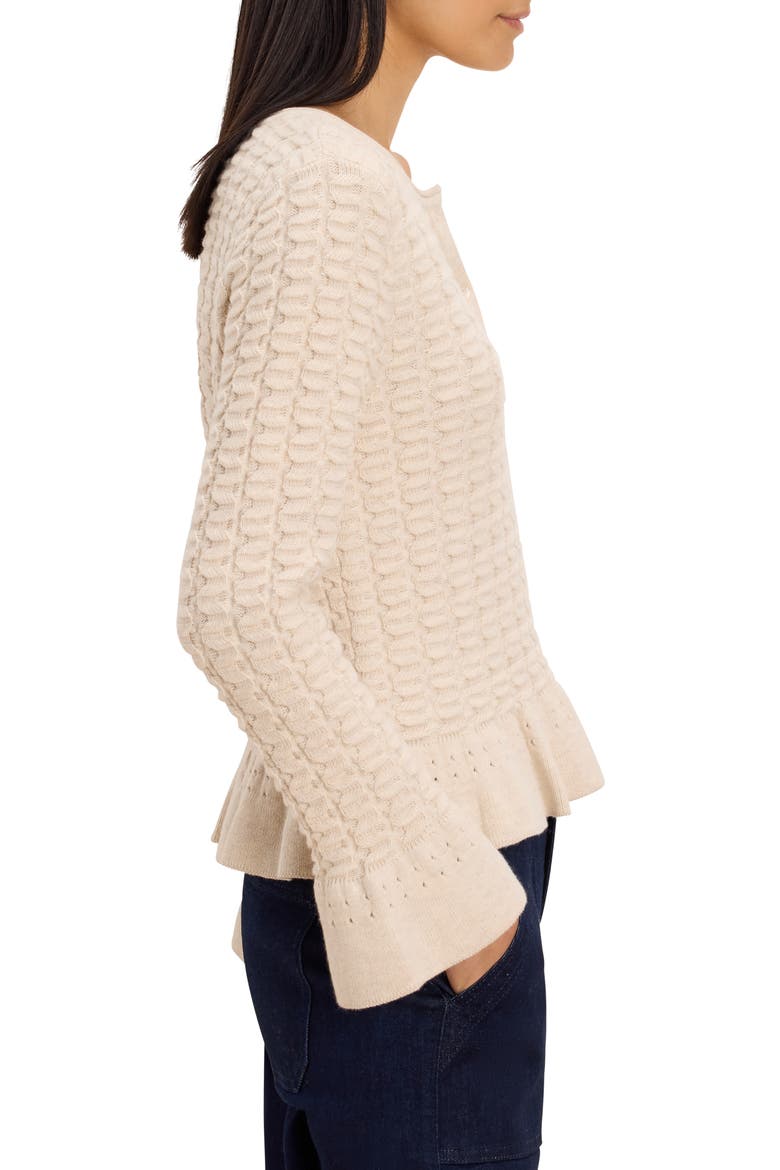 Frill Textured Cotton Blend Cardigan, Alternate, color, PALE SISAL