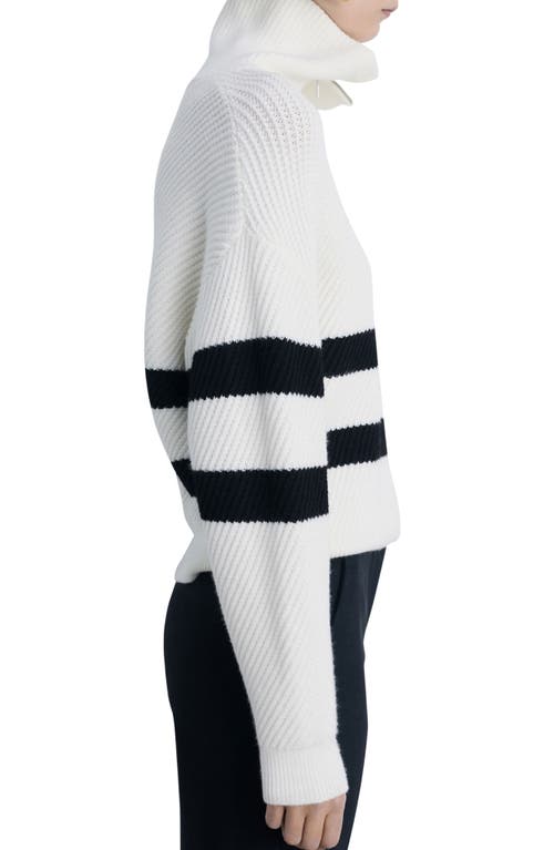 Mango Stripe Quarter Zip Sweater In Ecru