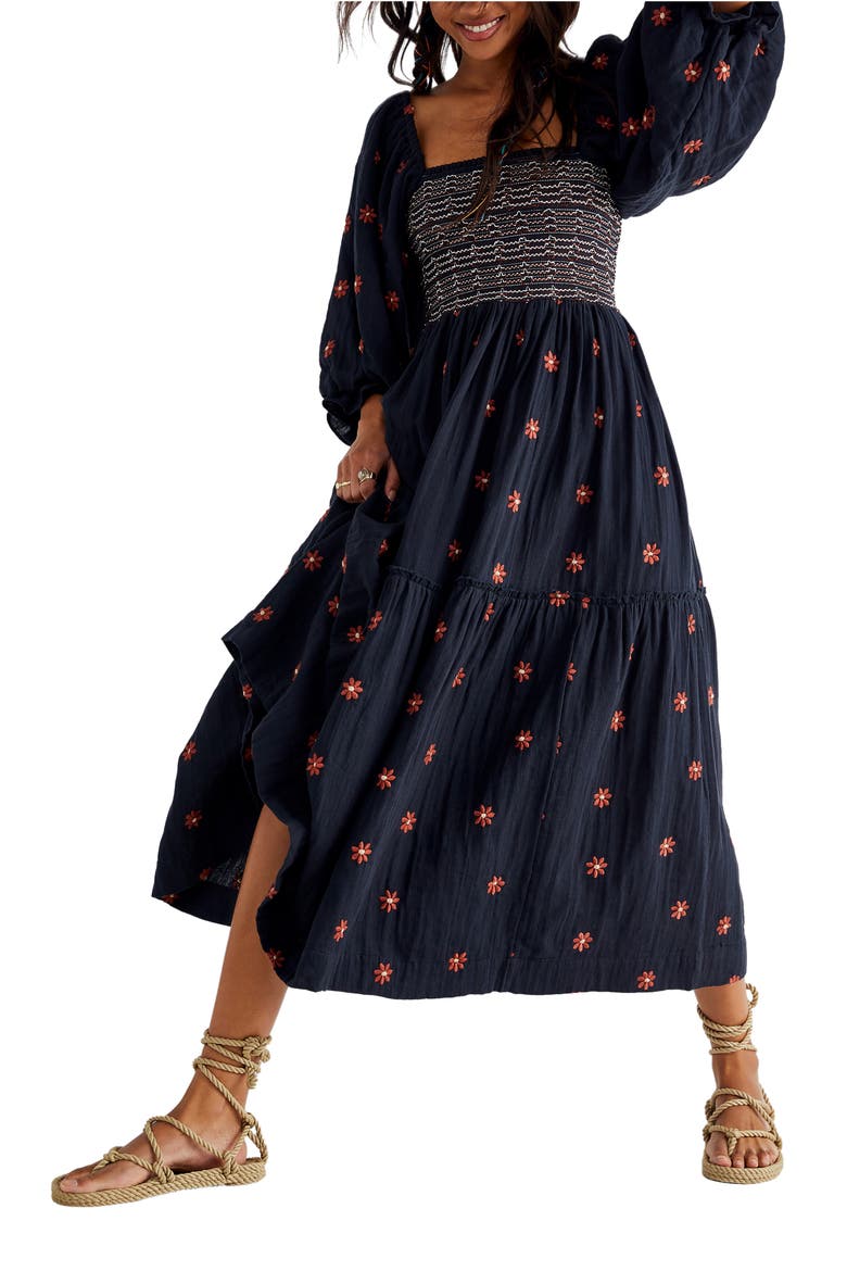 Dahlia Embroidered Long Sleeve Maxi Dress, Main, color, BLACK COMBO