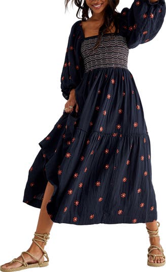 free people dahlia dress blue Free People Short Sleeve Sundrenched Maxi Dress in Blue