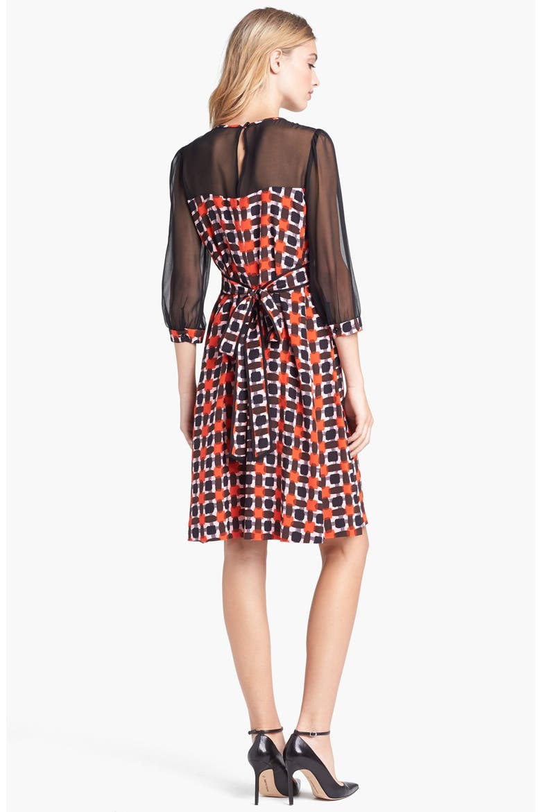 'zaza' silk a-line dress, Alternate, color, MARASCHINO SQUARES/ BLACK