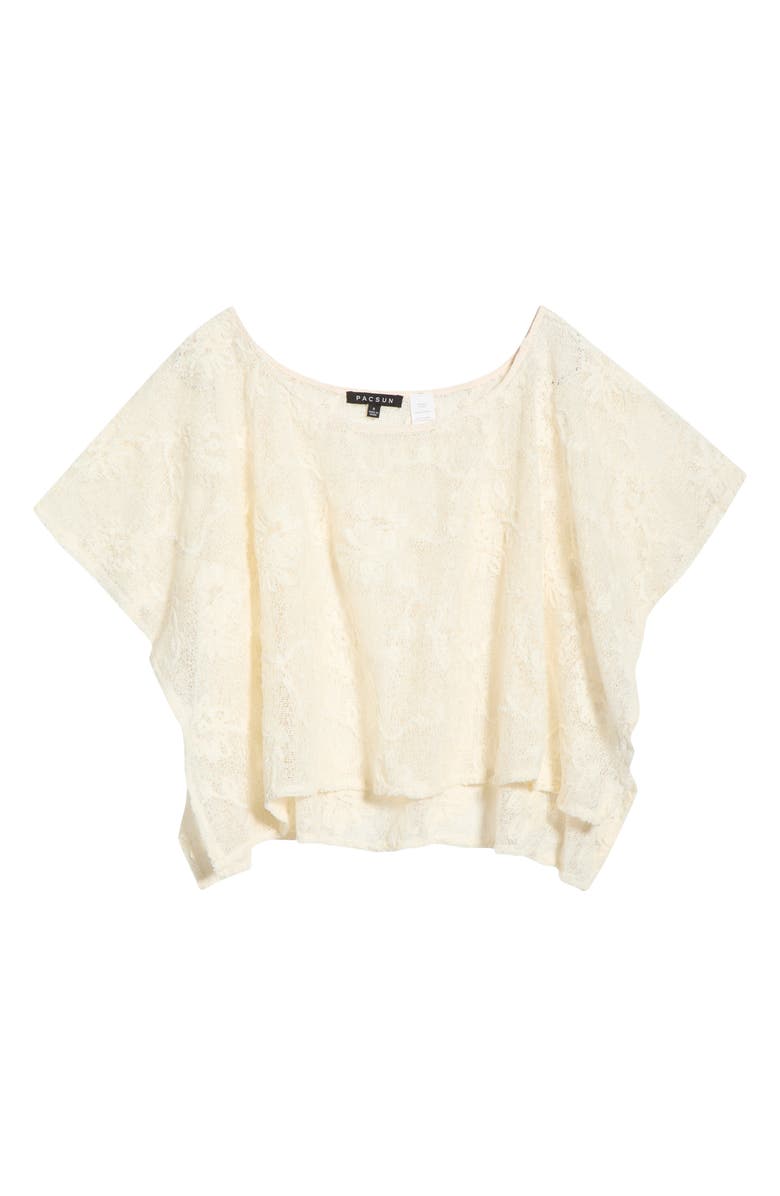 PacSun India Floral Openwork Poncho, Main, color, Ivory