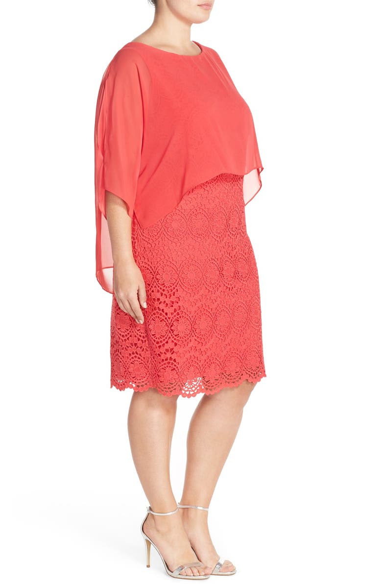 Adrianna Papell Chiffon Capelet Lace Sheath Dress, Alternate, color,