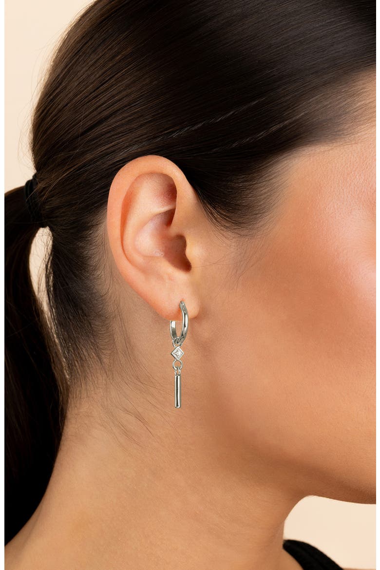 Cubic Zirconia Bar Drop Hoop Earrings, Alternate, color, SILVER