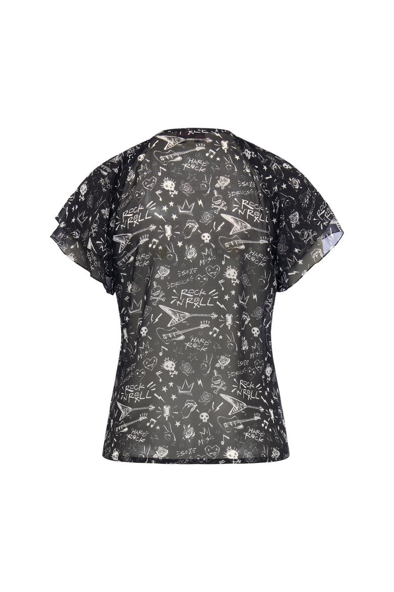 Printed Silk Geogette Blouse, Alternate, color, Black