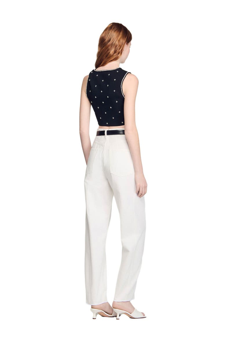Jewelled embroidered knit crop top, Alternate, color, Black