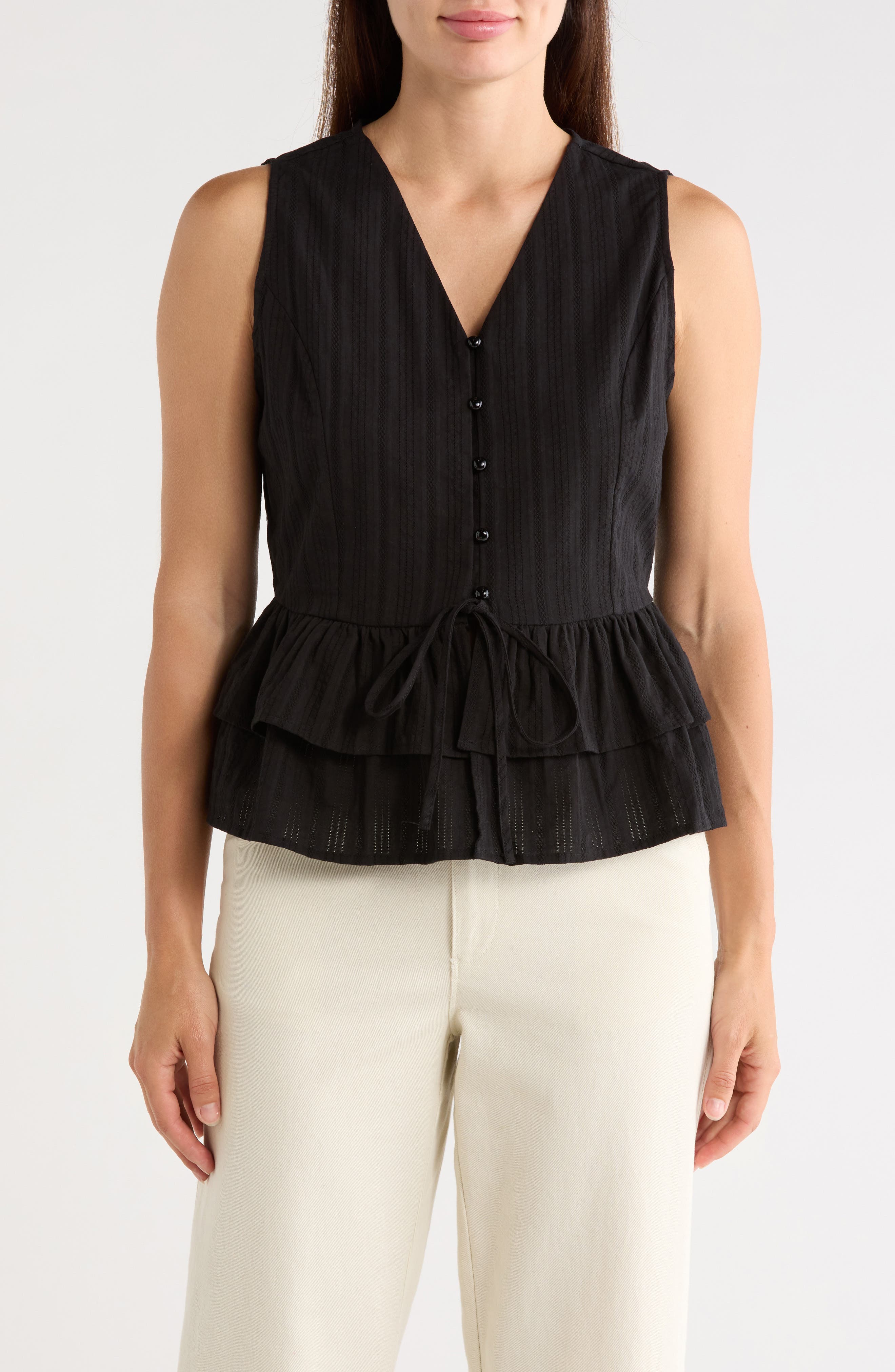 Sleeveless Button Front Peplum Top
