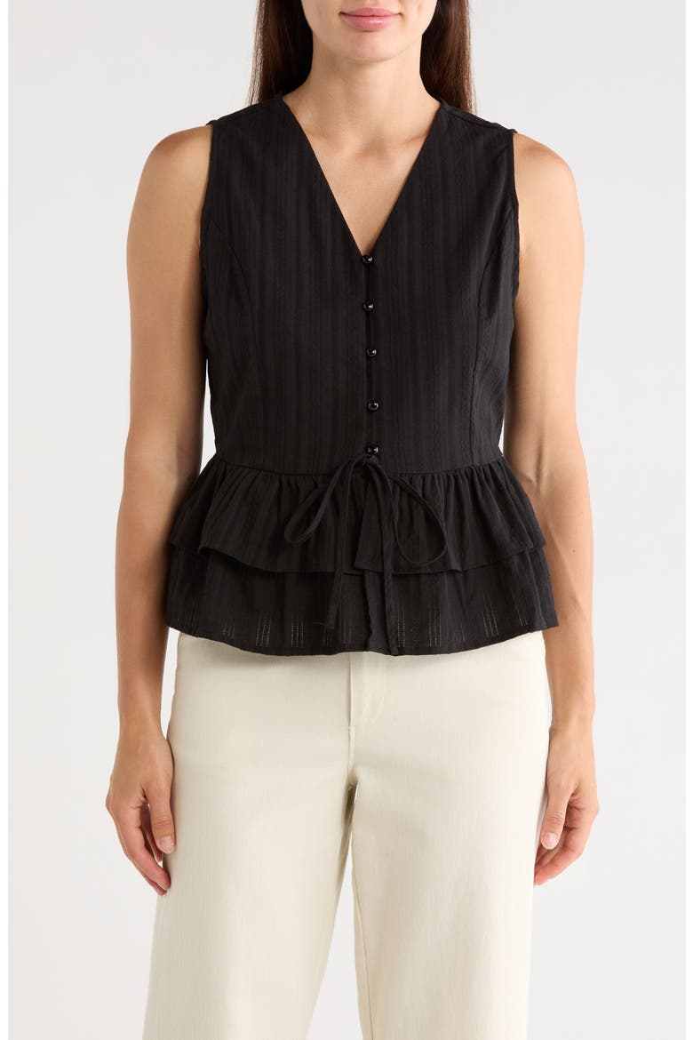 Sleeveless Button Front Peplum Top, Main, color, BLACK