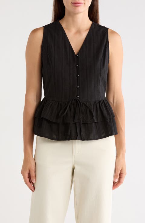 Sleeveless Button Front Peplum Top