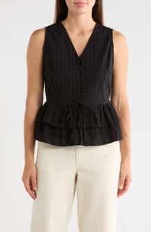Sleeveless Button Front Peplum Top