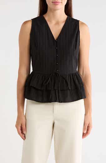 Sleeveless Button Front Peplum Top
