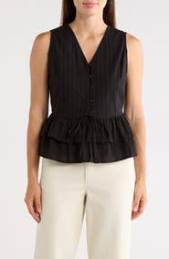Adrianna Papell Sleeveless Button Front Peplum Top