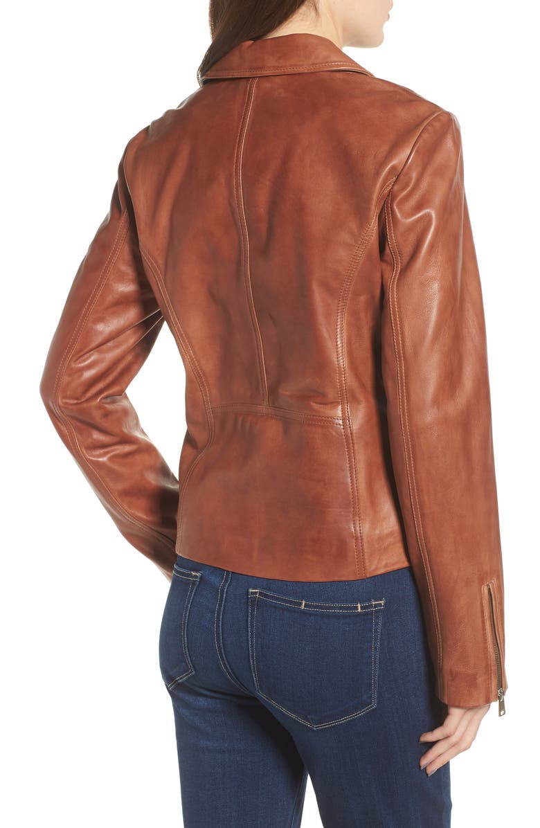 LAMARQUE Asymmetrical Zip Leather Biker Jacket, Alternate, color, 