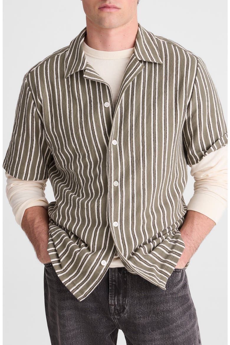 Seaport Terry Camp Shirt, Main, color, STRIPE OLIVE