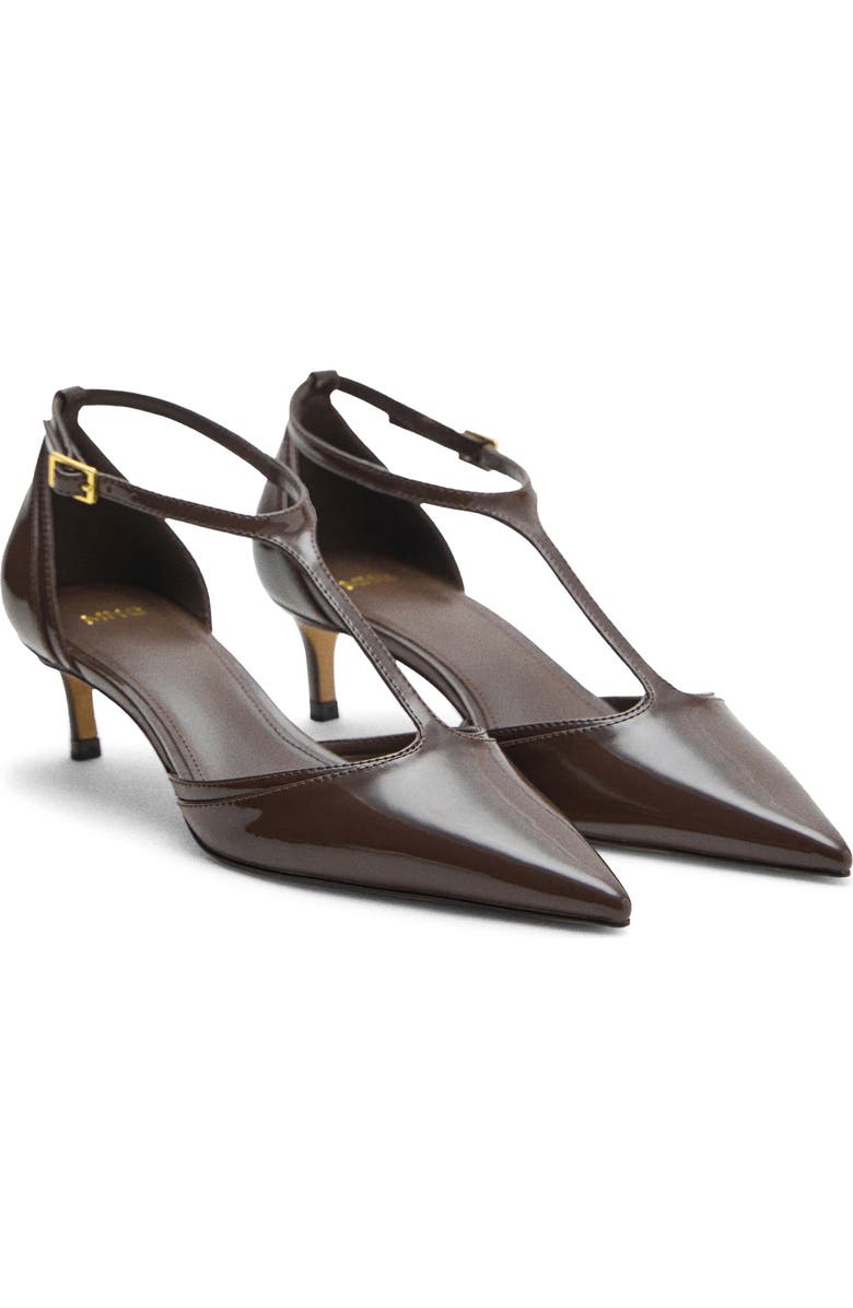 MANGO T-Strap Kitten Heel Pump, Main, color, Khaki Brown