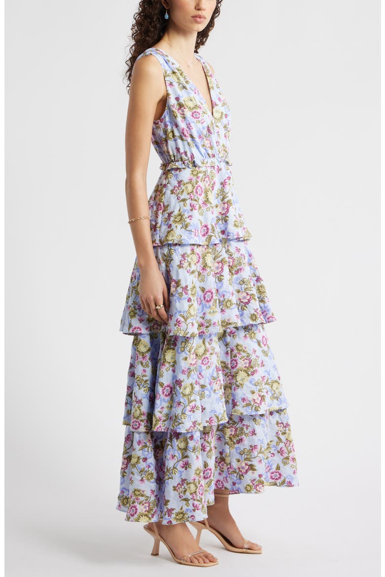 Floral Tiered Maxi Dress, Alternate, color, BLUE- SAVANNAH MEDALLION