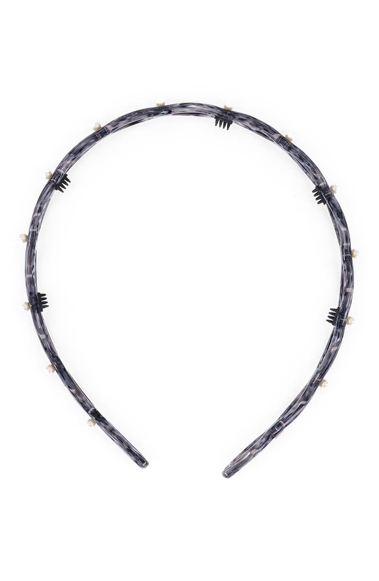 Alexandre de Paris Cutout Ultracomfort Acetate And Pearls Headband, Alternate, color, Black