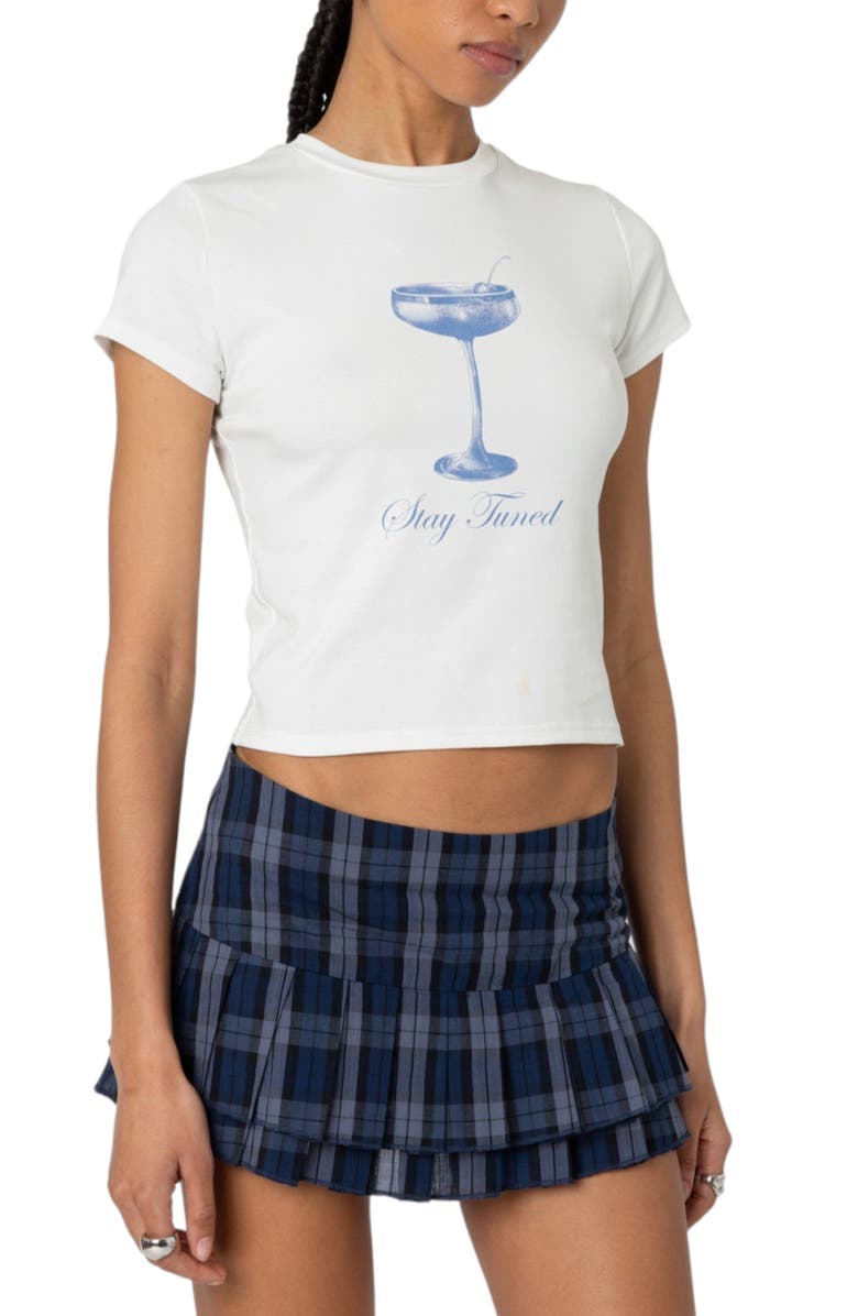 EDIKTED Tuned In Stretch Cotton Graphic Baby Tee, Alternate, color, White