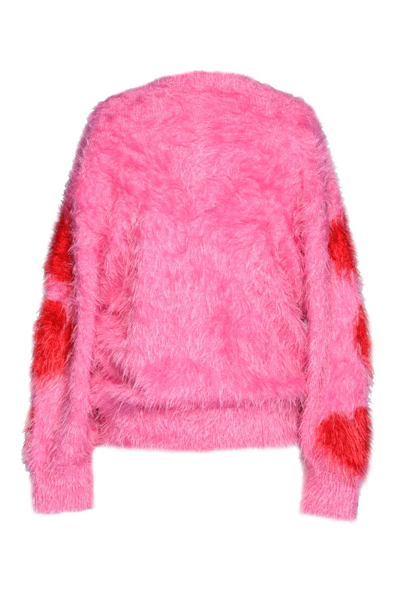 Kids' Heart Eyelash Sweater, Alternate, color, HOT PINK RED HEART
