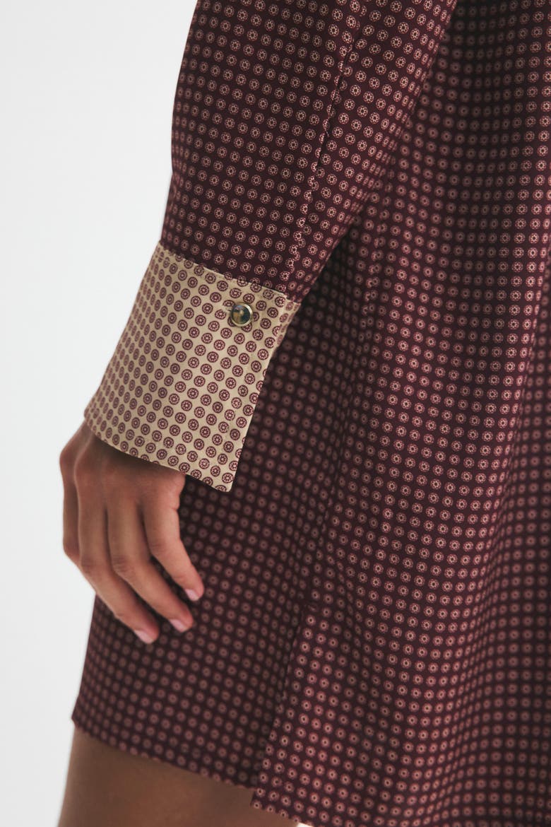Scarf-collar Button-front Dress, Alternate, color, Dark plum red/patterned