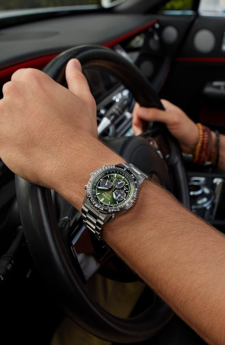 Citizen Promaster Navihawk Eco-Drive Chronograph Bracelet Watch, 40mm, Alternate, color, Silver-Tone/Green