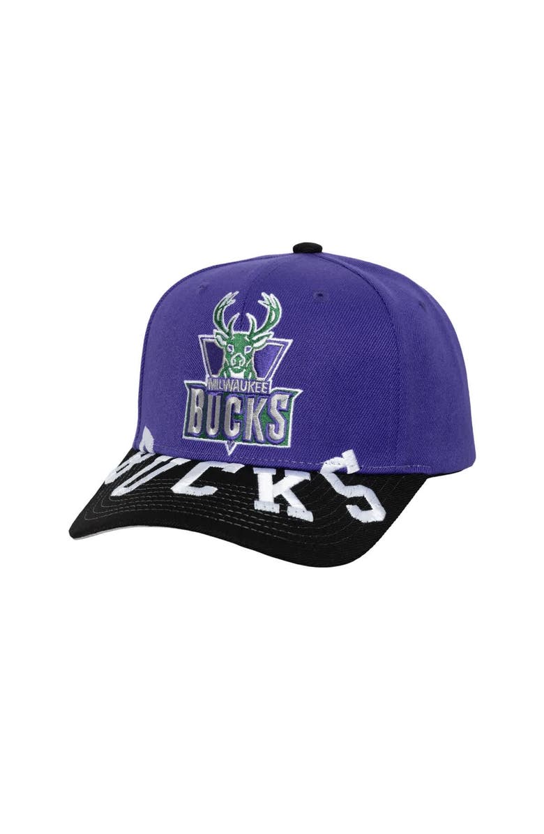 Mitchell & Ness Men's Mitchell & Ness Purple/Black Milwaukee Bucks Underarch Two-Tone Pro Crown Snapback Hat, Main, color, Purple