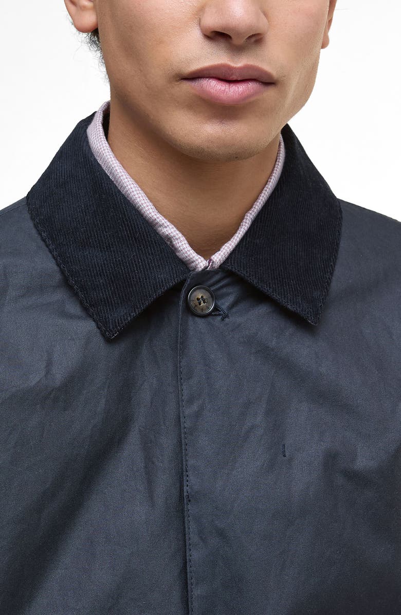 Barbour Lorden Waxed Mac Jacket, Alternate, color, Navy
