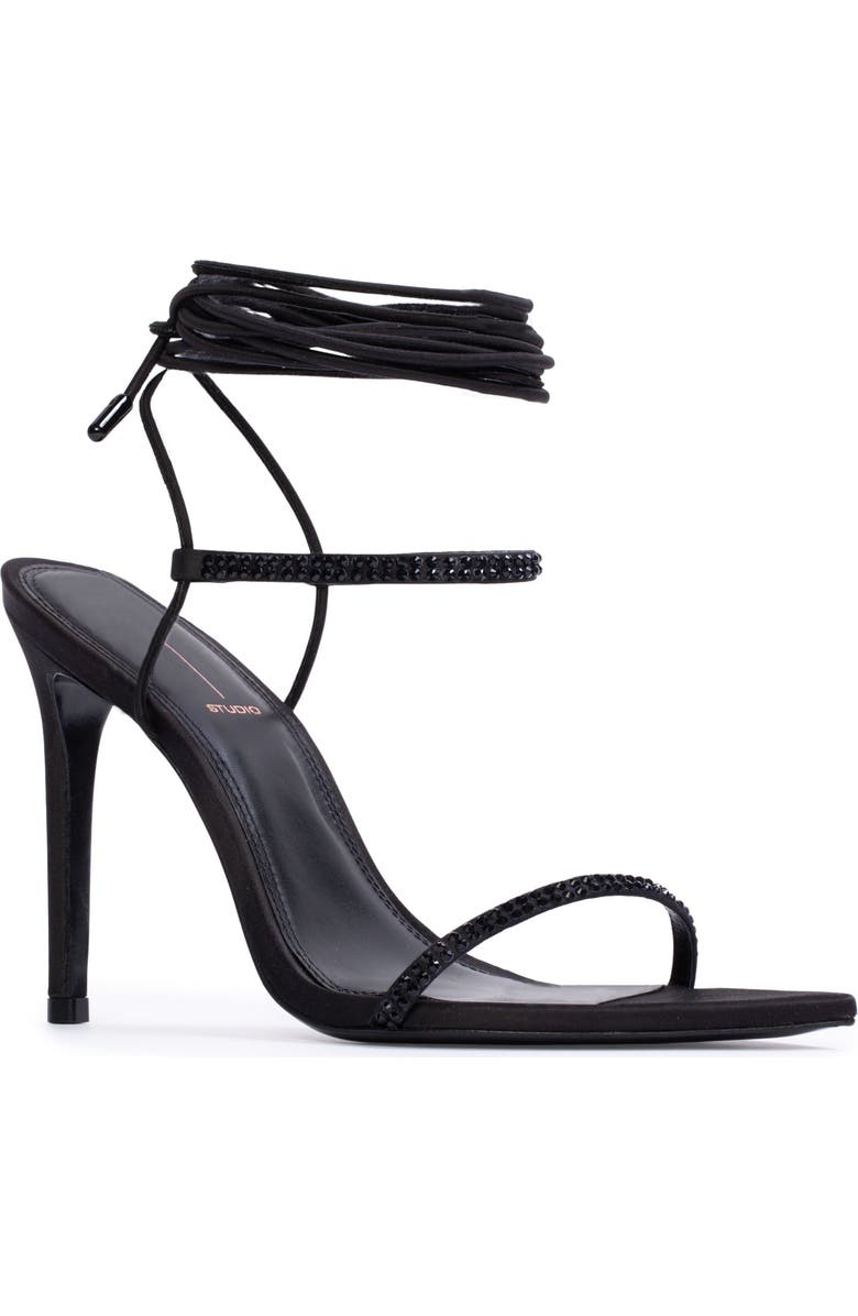 BLACK SUEDE STUDIO Lauren100 Strappy Sandal, Alternate, color, Black Satin Embellished
