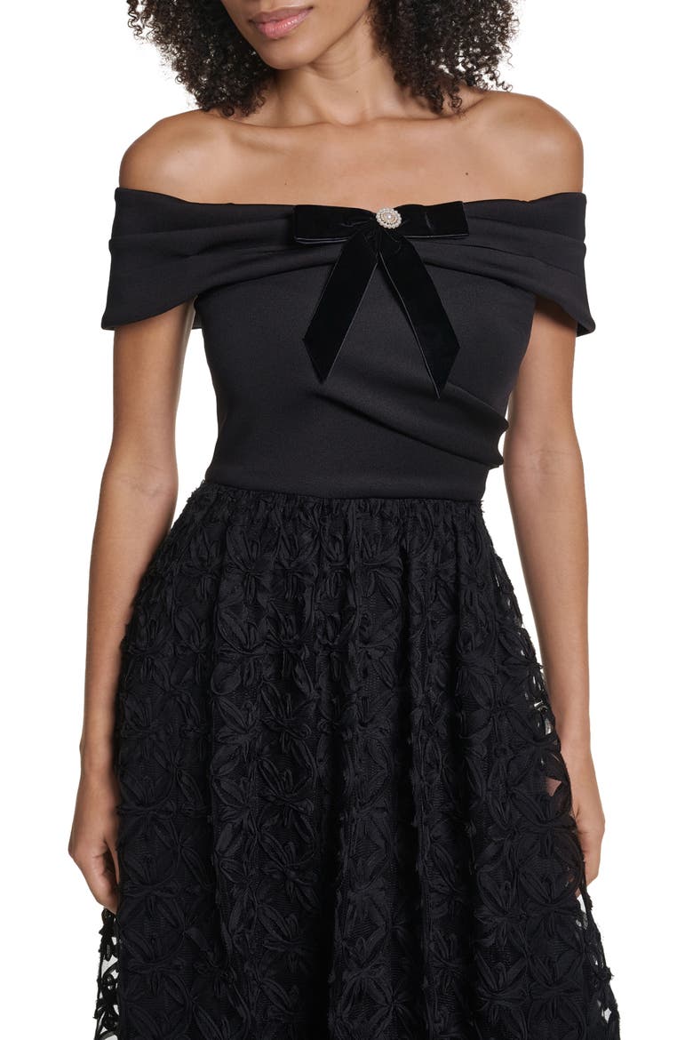 Velvet Bow Off the Shoulder Gown, Alternate, color, BLACK