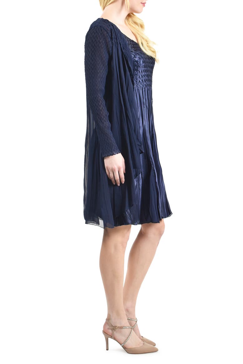 Charmeuse & Chiffon Cocktail Dress with Duster Jacket, Alternate, color, MIDNIGHT NAVY