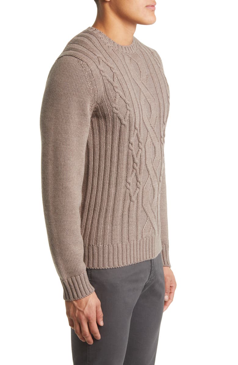 Canali Cable Knit Wool Crewneck Sweater, Alternate, color,