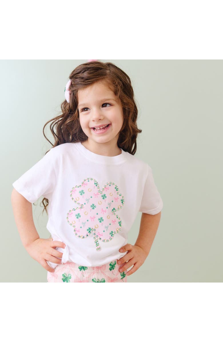 Sweet Wink Ditsy Shamrock Patch St. Patrick's Day Short Sleeve T-Shirt, Alternate, color, White