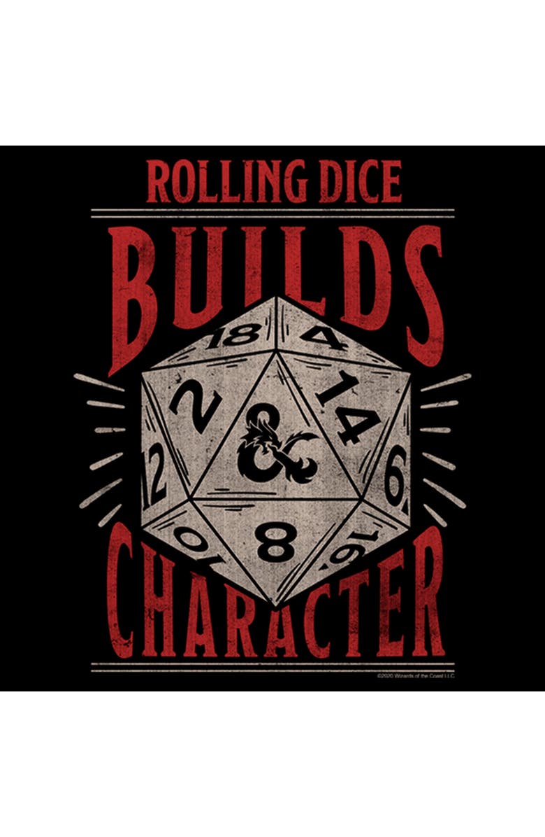 Dungeons & Dragons Men's Dungeons & Dragons Rolling Dice Builds Character  Graphic T-Shirt, Alternate, color, Black
