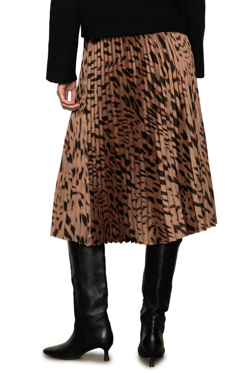 Sanctuary Nostalgia Abstract Leopard Print Pleated Skirt, Alternate, color, Mocha Leo
