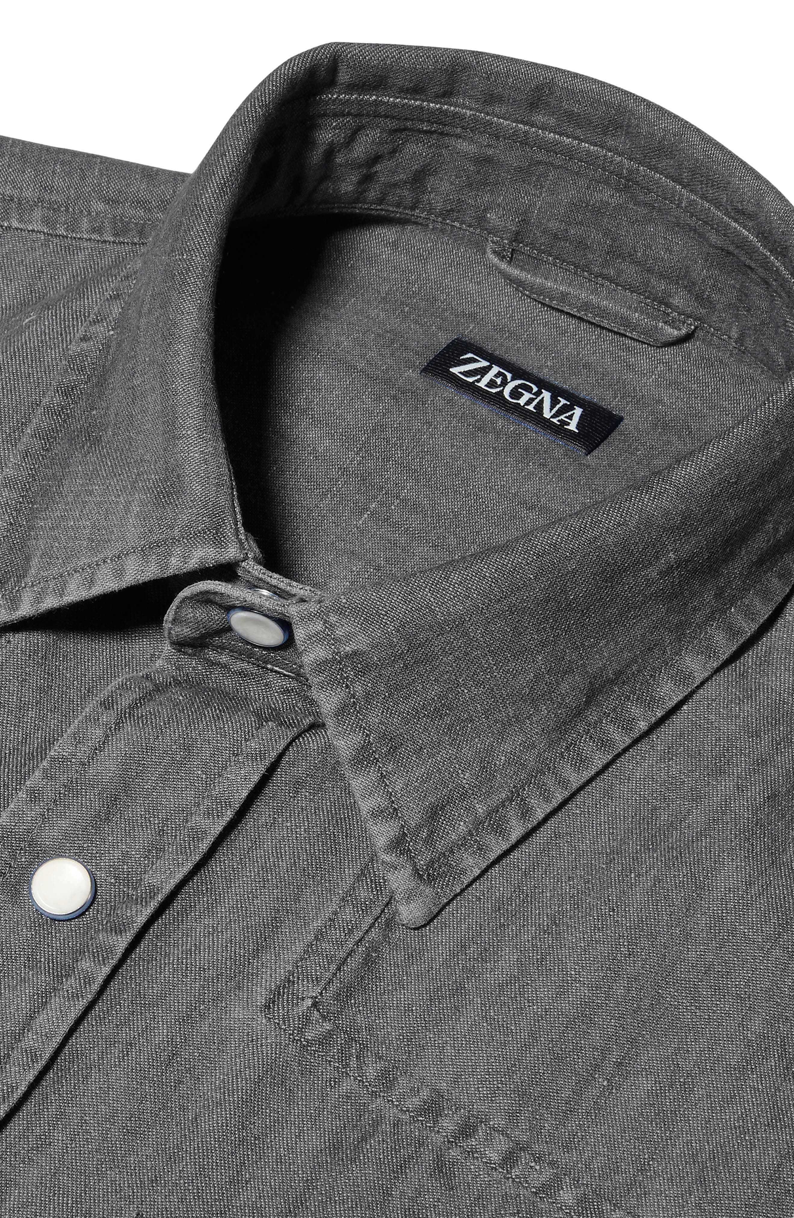 Cotton & Linen Chambray Snap-Up Shirt - image 2