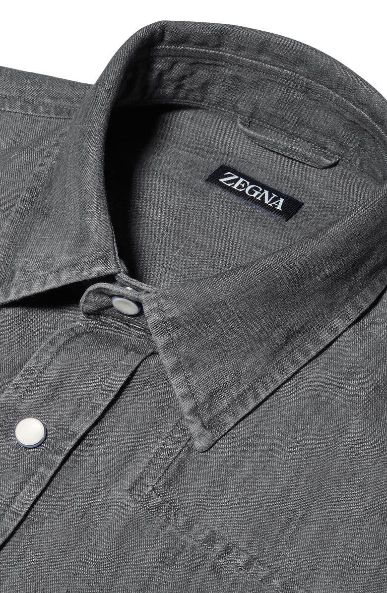 ZEGNA Cotton & Linen Chambray Snap-Up Shirt, Alternate, color,