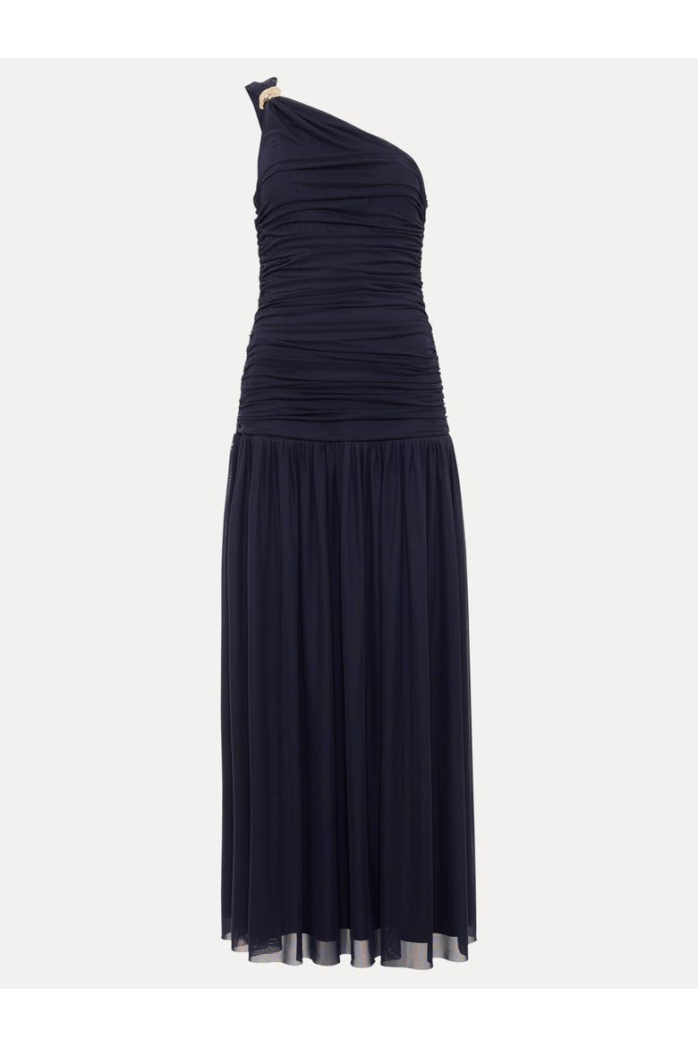 Melina Ruched Midi Dress, Alternate, color, Navy