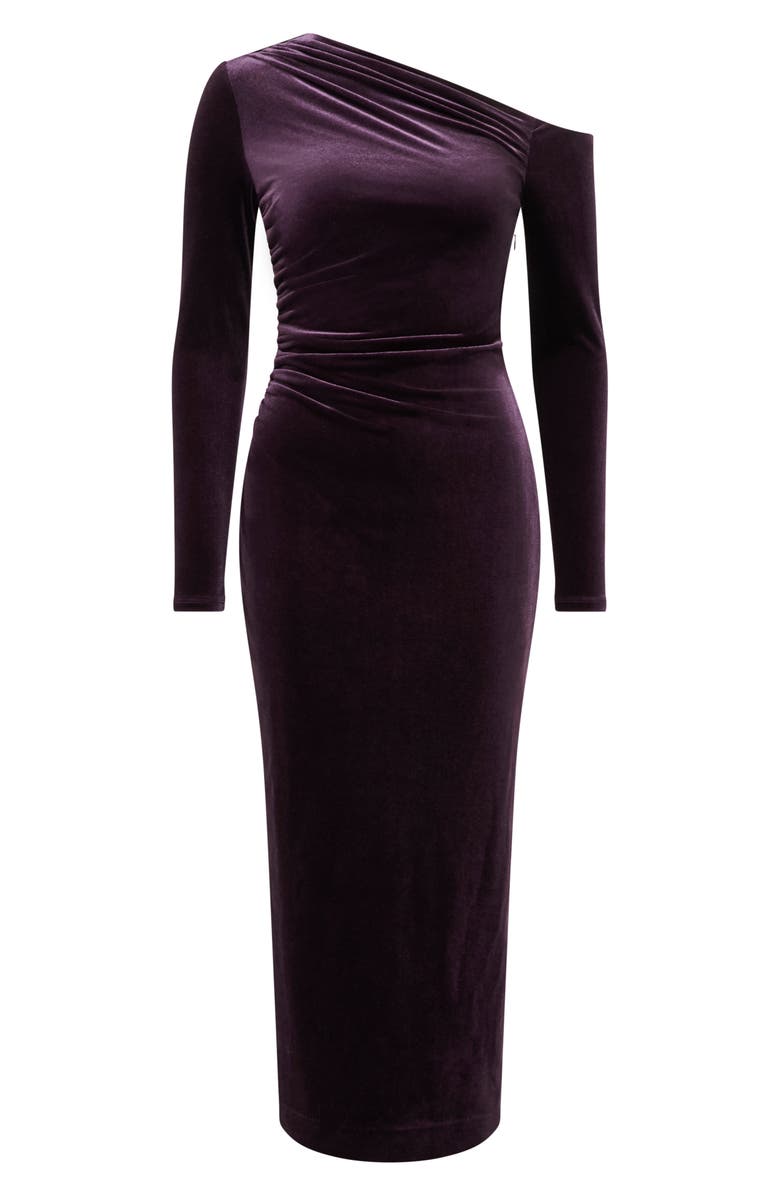 Ever New Angelina Asymmetric Long Sleeve Velvet Body-Con Cocktail Dress, Alternate, color, Grape Punch