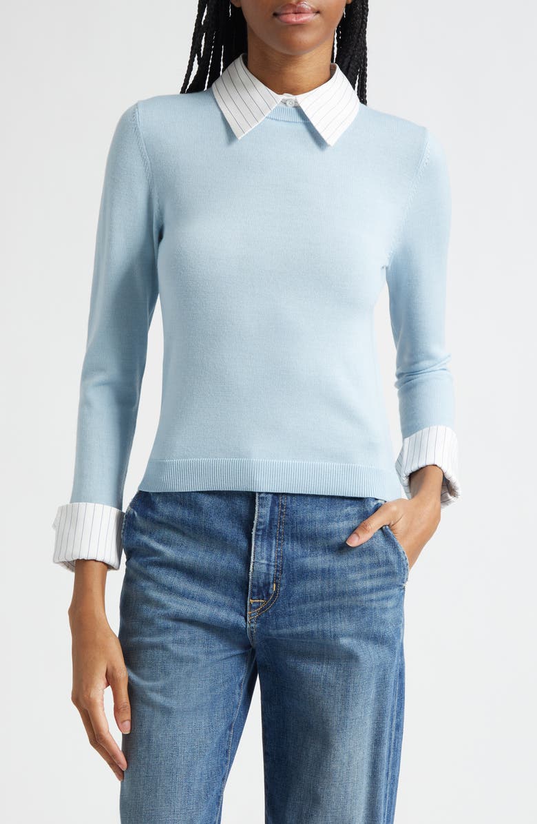 Alice + Olivia Porla Collar Stretch Wool Sweater, Main, color, Carolina Blue