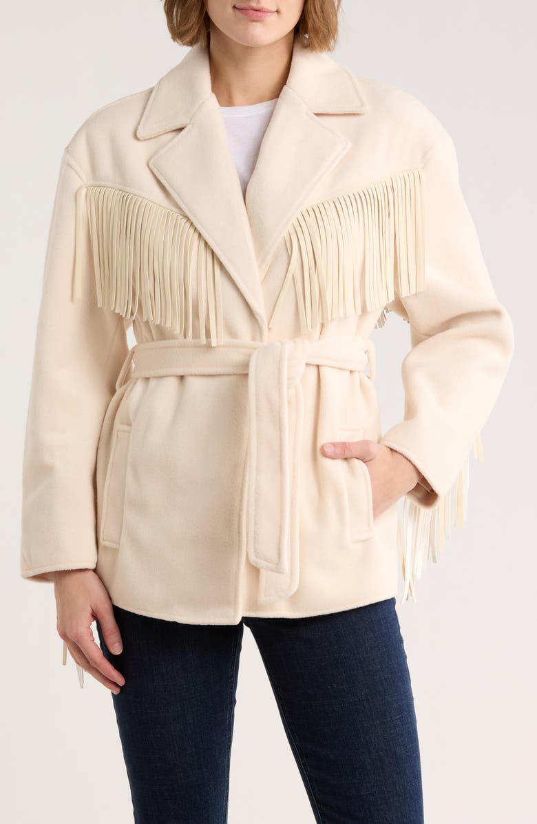 BLANKNYC Belted Fringe Trim Coat, Main, color, 