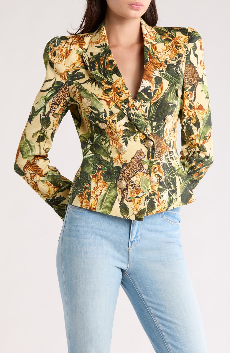 L'AGENCE Bethany Jungle Print Structured Cotton Blazer, Main, color,