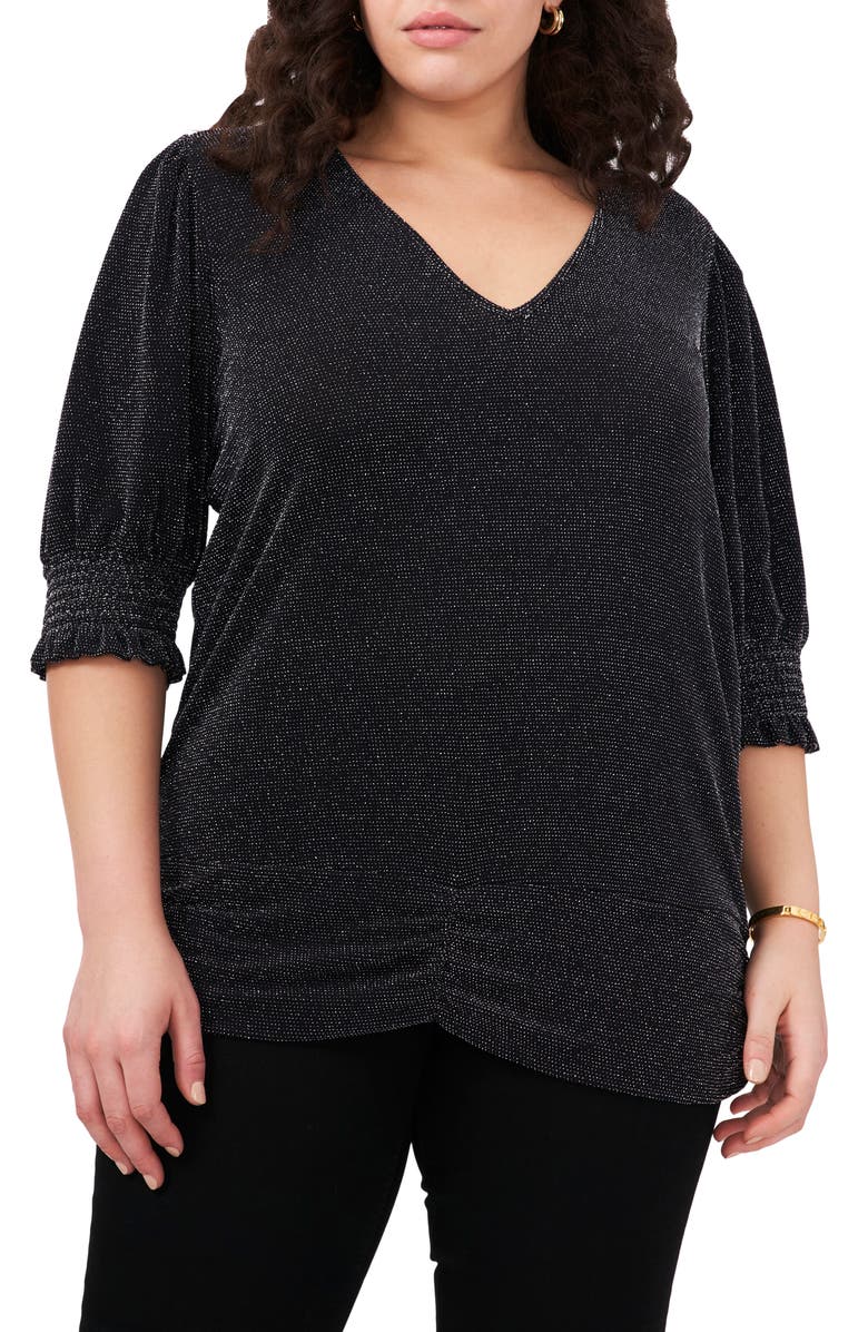 Vince Camuto Metallic V-Neck Top, Main, color, 