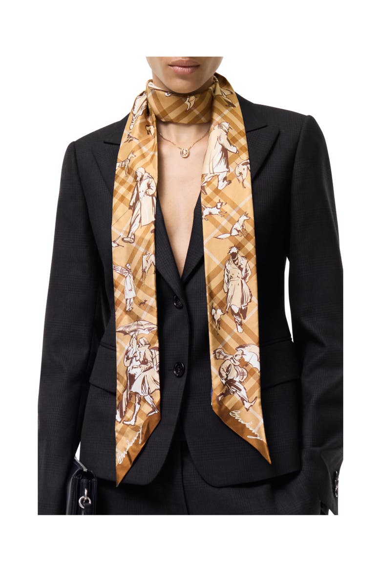 Skinny Check Mates Silk Scarf, Alternate, color, Finch beige